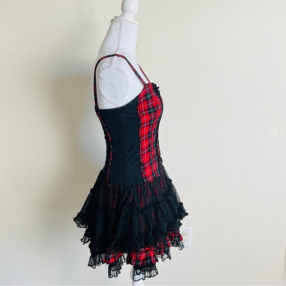 ISO TRADE ONLY! Tripp NYC Vintage Red Plaid Tutu Lace Up Dress - Picture 2 of 10